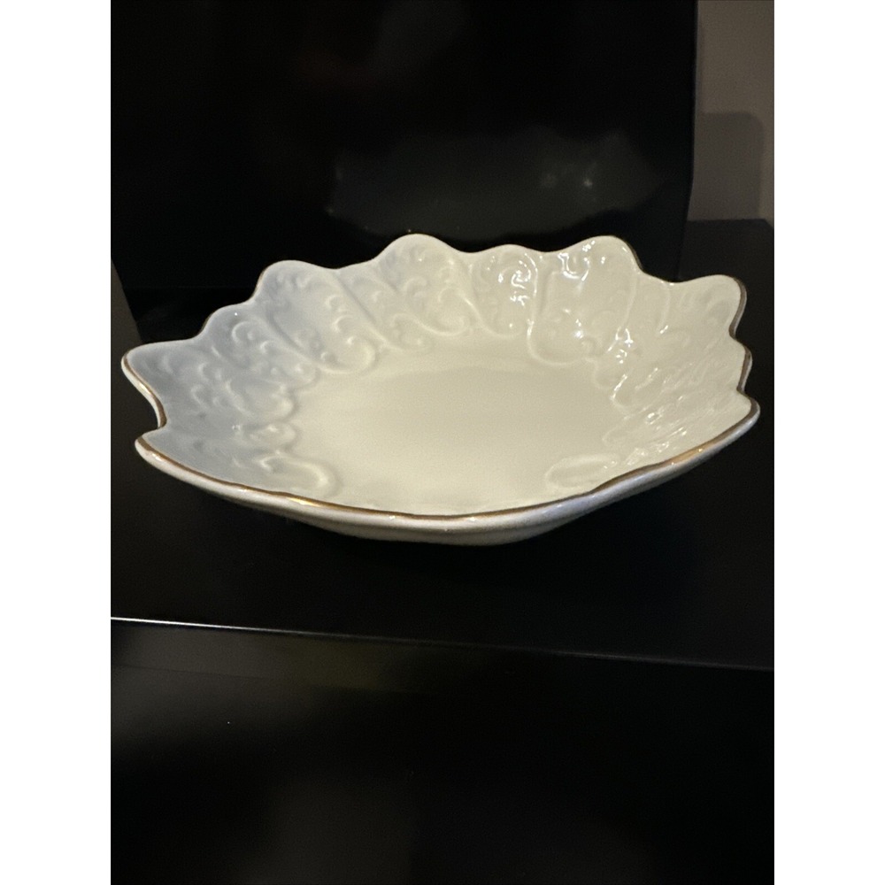 Whitehall Crown Classics Embossed Snack Candy Dish 18K Rim Fine Porcelain